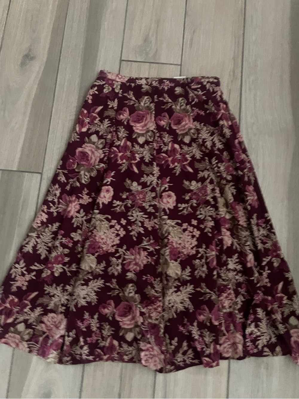 Vintage 90s Koret Burgundy Floral Midi Skirt Size 12